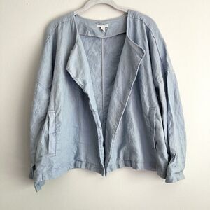 Eileen Fisher Womens Organic Linen Open Front Draped Jacket Size Medium Blue